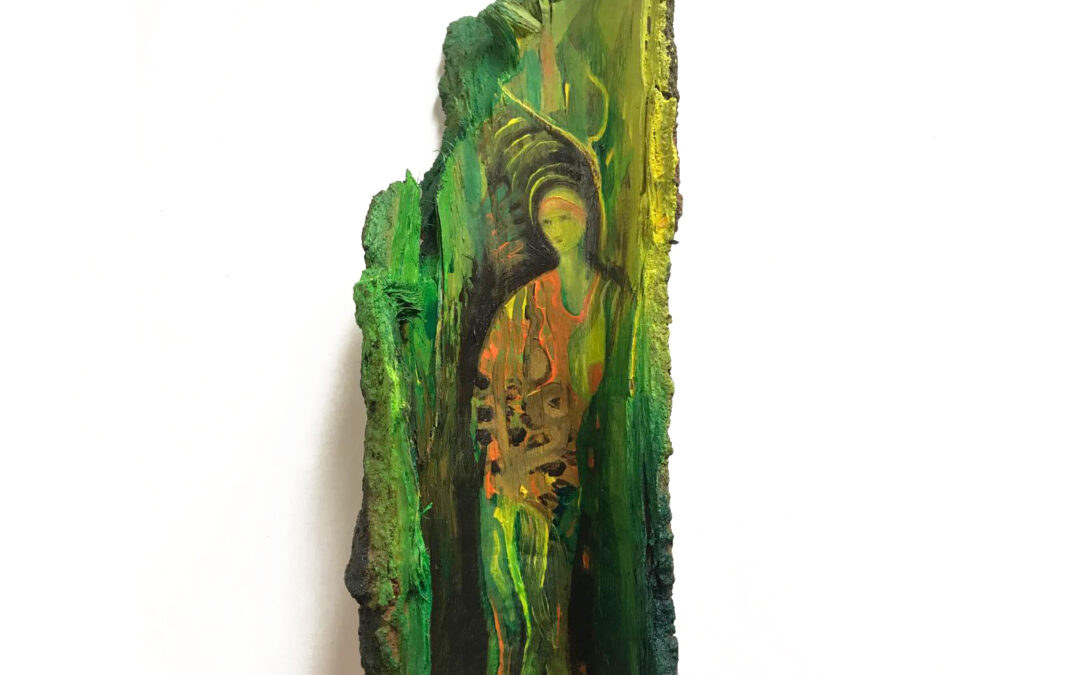 Ser da Terra  Acrilic and gouache on bark  28x9x7cm  2024